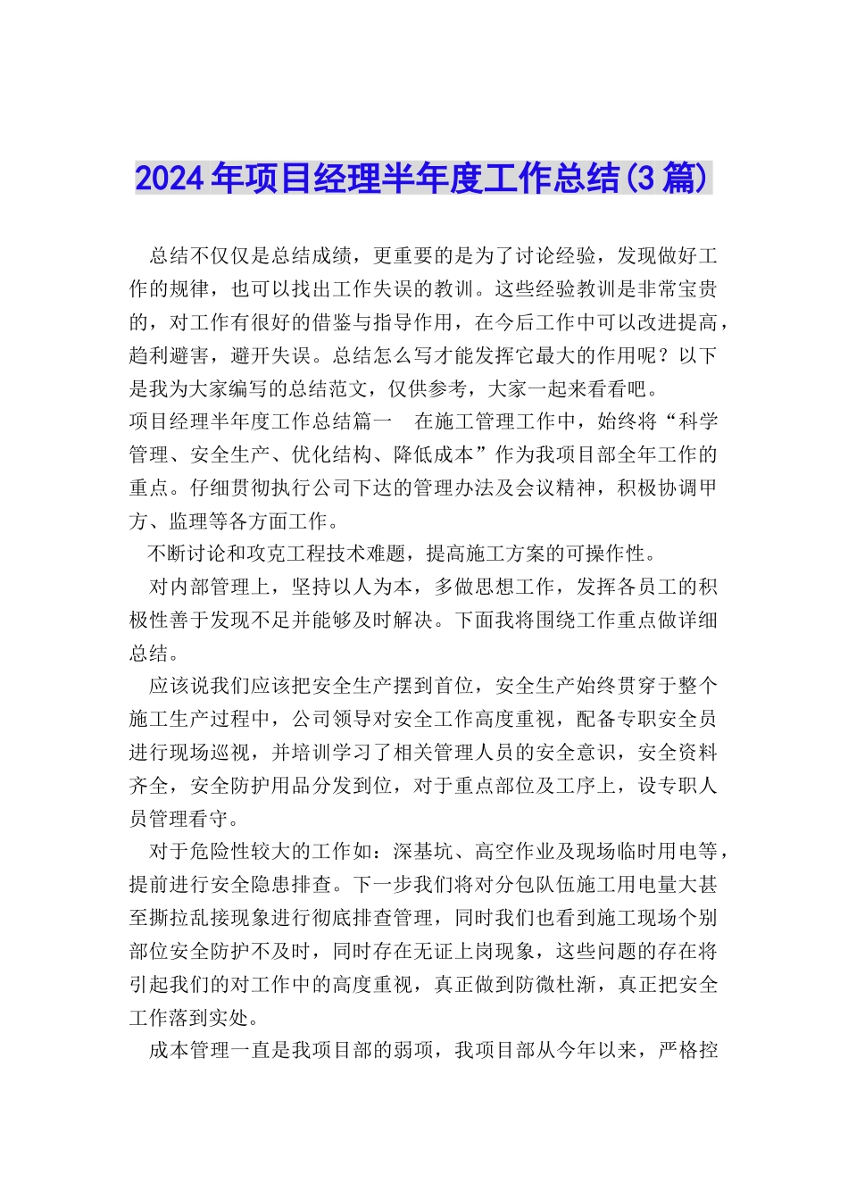 2024年项目经理半年度工作总结_第1页