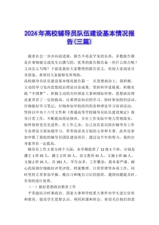 2024年高校辅导员队伍建设基本情况报告