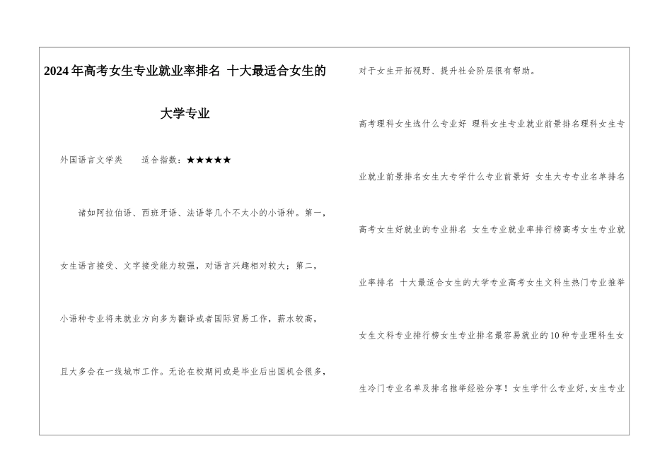 2024年高考女生专业就业率排名-十大最适合女生的大学专业_第1页
