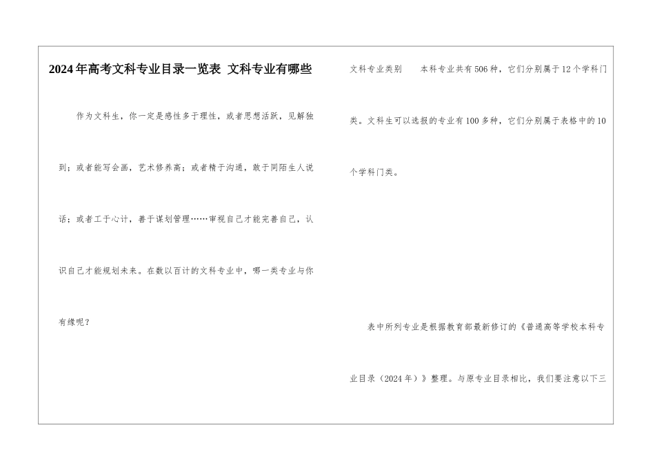 2024年高考文科专业目录一览表-文科专业有哪些_第1页