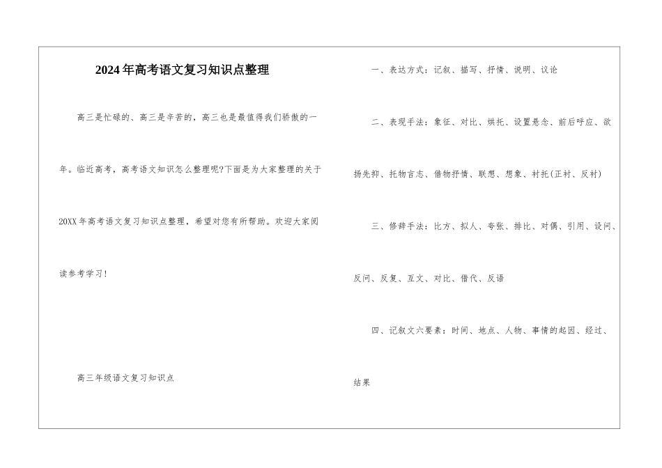 2024年高考语文复习知识点整理_第1页