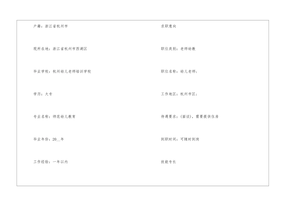 2024幼儿园幼师求职简历5篇_第2页