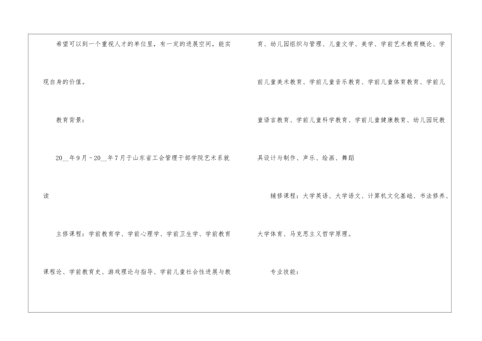 2024幼师个人求职简历范本5篇_第2页