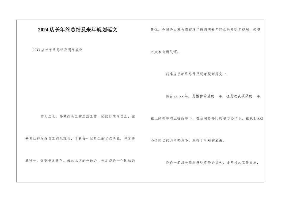 2024店长年终总结及来年规划范文_第1页