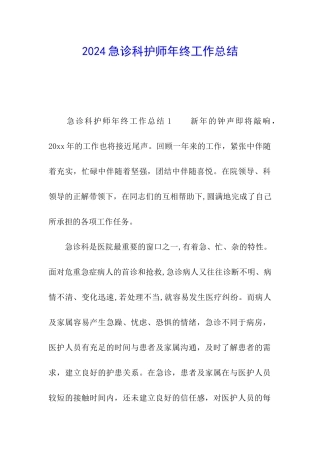 2024急诊科护师年终工作总结