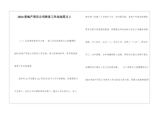 2024房地产项目公司财务工作总结范文2