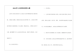 2024护士主班岗位职责6篇