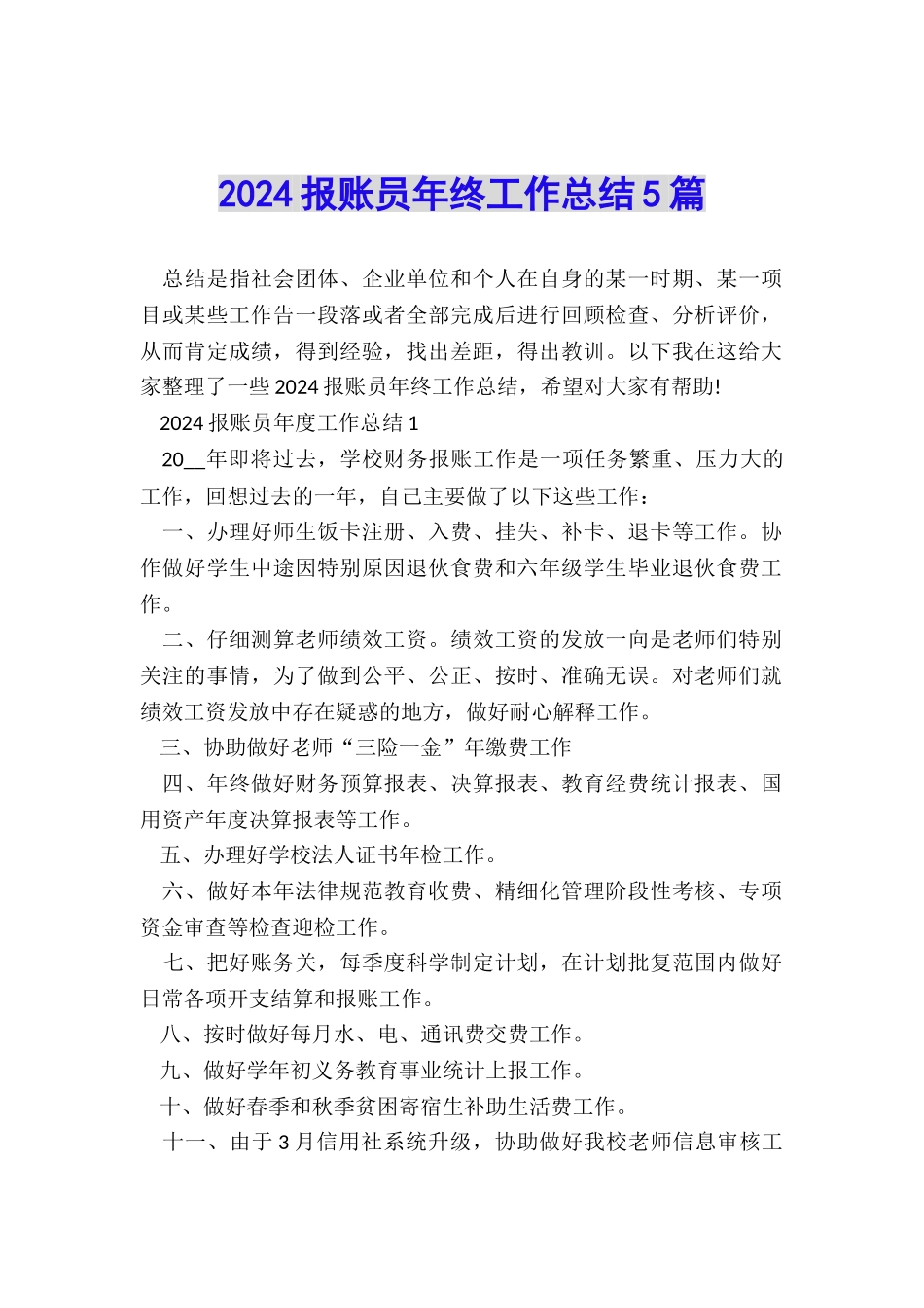 2024报账员年终工作总结5篇_第1页