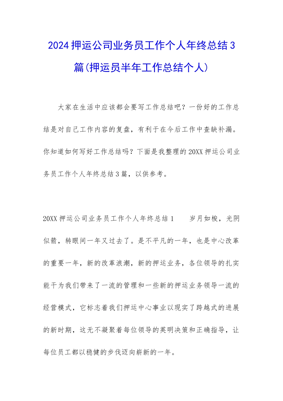 2024押运公司业务员工作个人年终总结3篇_第1页