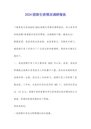 2024招商引资情况调研报告-