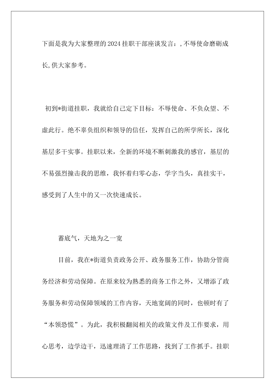 2024挂职干部座谈发言：-不辱使命磨砺成长_第2页