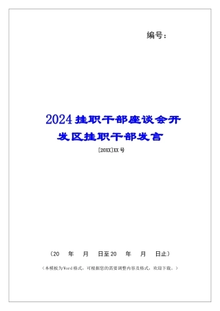 2024挂职干部座谈会开发区挂职干部发言