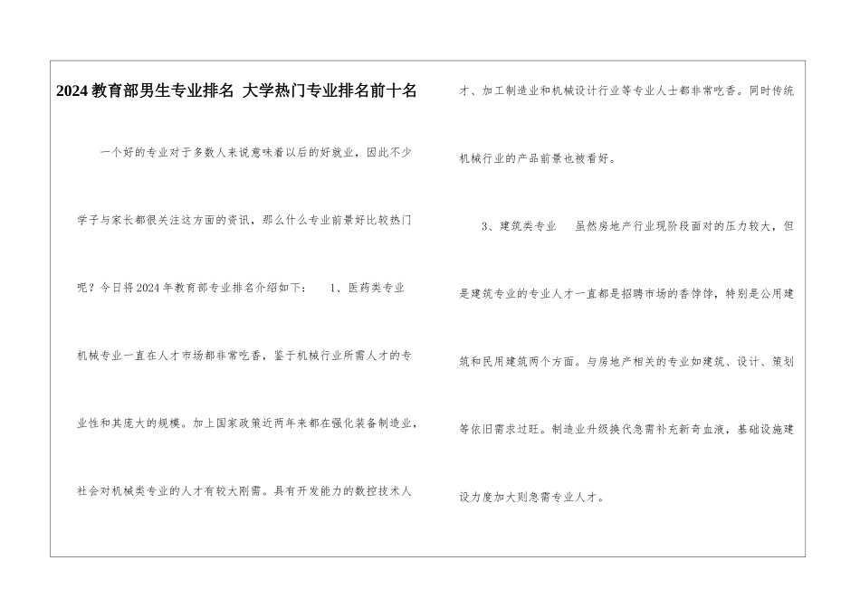 2024教育部男生专业排名-大学热门专业排名前十名_第1页