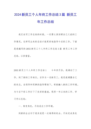 2024新员工个人年终工作总结3篇-新员工年工作总结