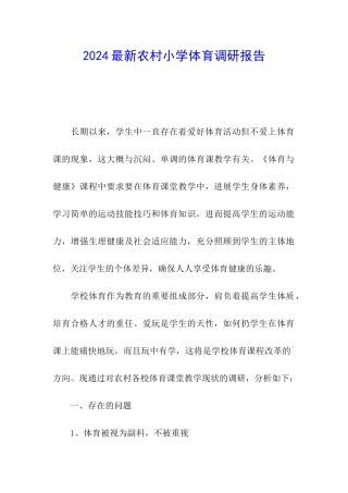 2024最新农村小学体育调研报告