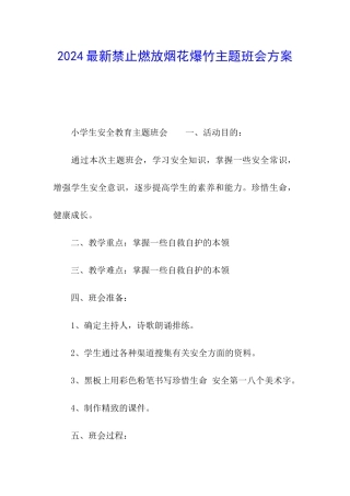 2024最新禁止燃放烟花爆竹主题班会方案