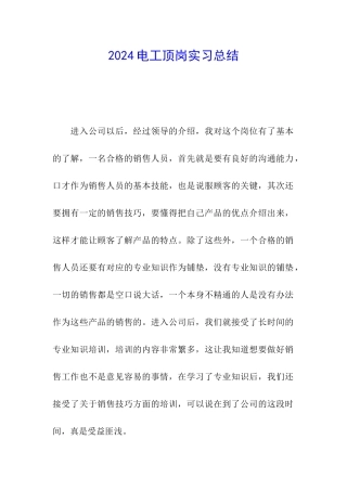 2024电工顶岗实习总结