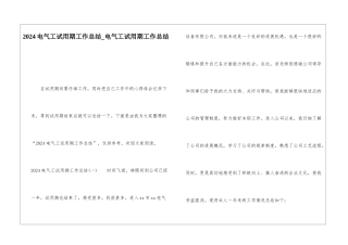 2024电气工试用期工作总结电气工试用期工作总结