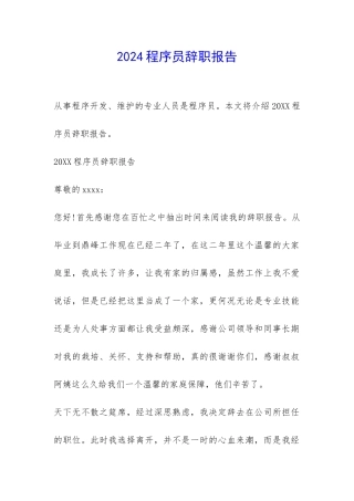 2024程序员辞职报告-