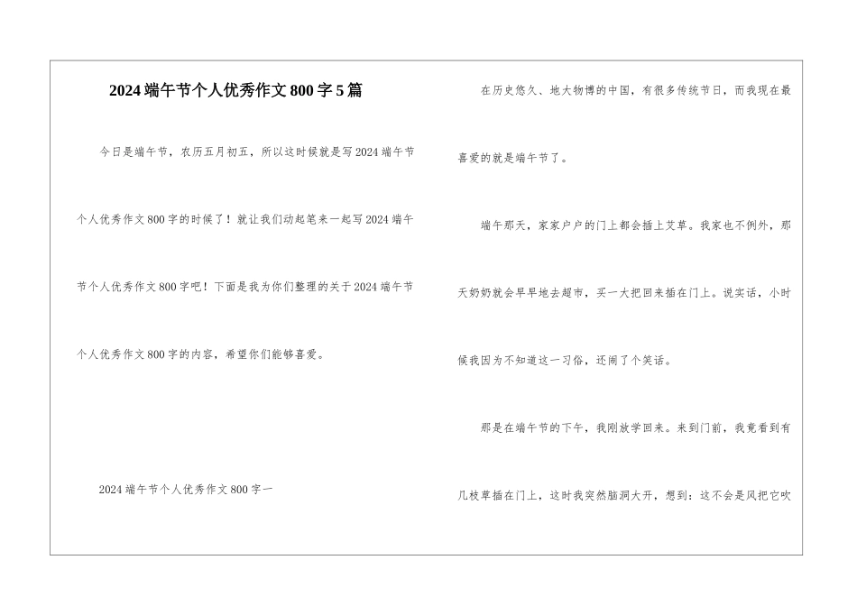 2024端午节个人优秀作文800字5篇_第1页