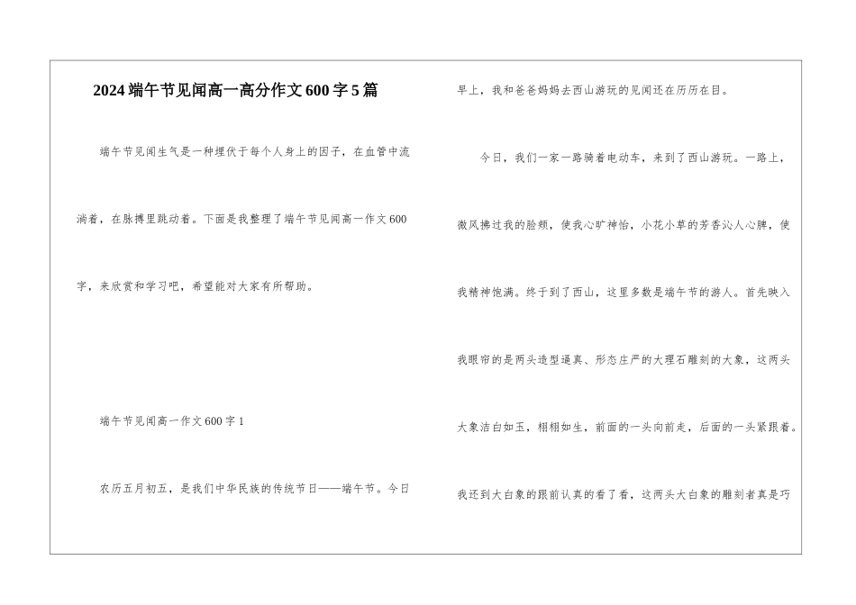 2024端午节见闻高一高分作文600字5篇_第1页