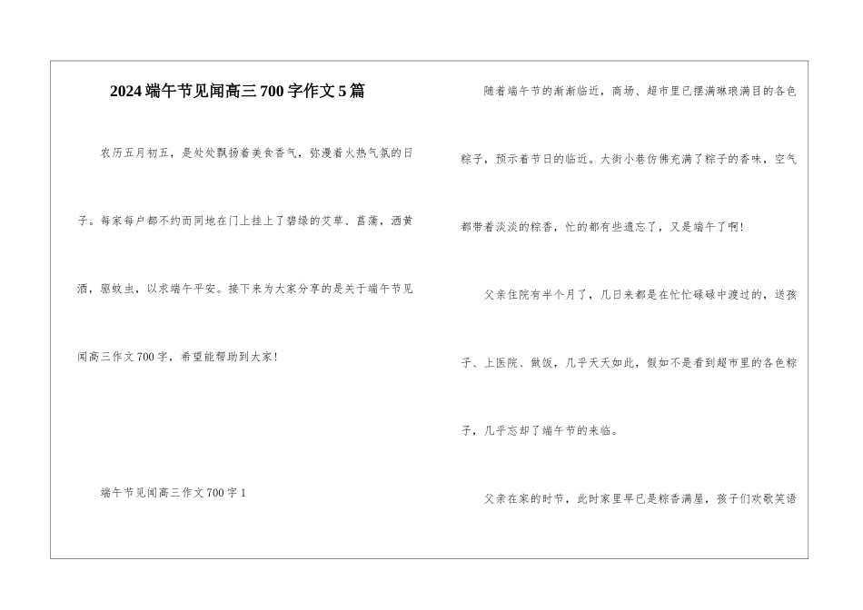 2024端午节见闻高三700字作文5篇_第1页
