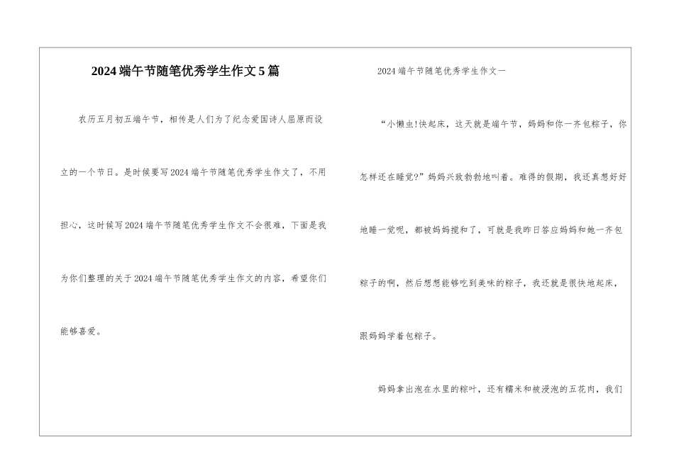 2024端午节随笔优秀学生作文5篇_第1页
