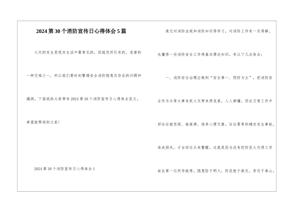 2024第30个消防宣传日心得体会5篇_第1页