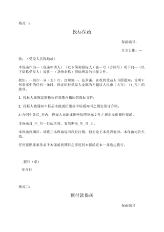 银行保函(六种格式)