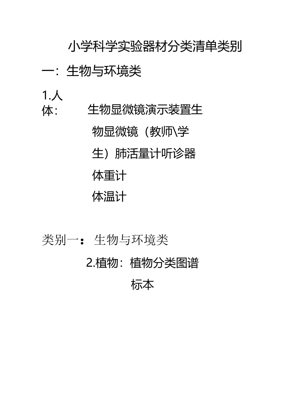 小学科学实验器材分类清单_第1页
