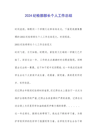 2024纪检部部长个人工作总结-