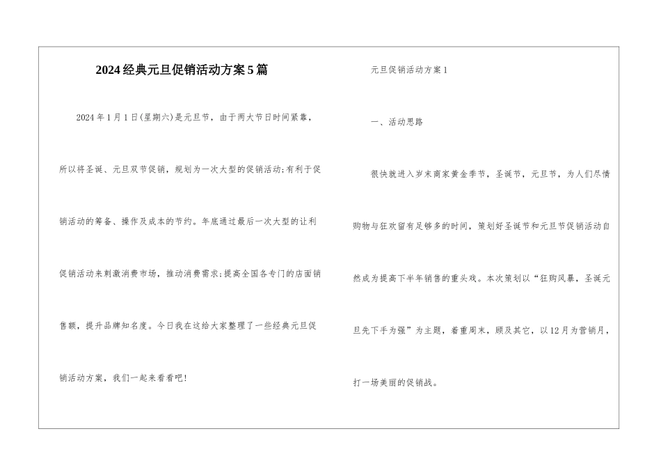 2024经典元旦促销活动方案5篇_第1页