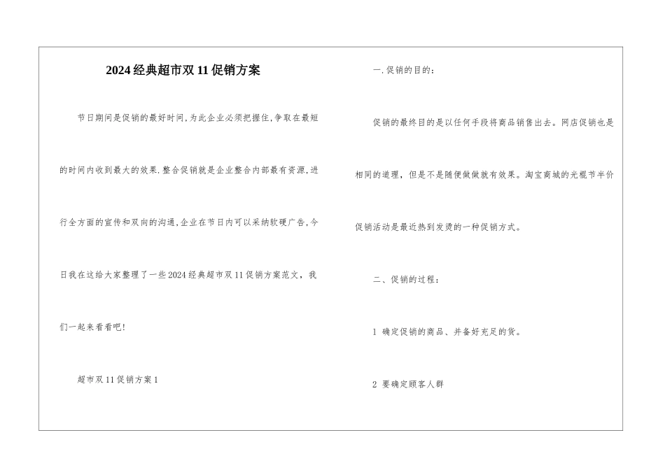 2024经典超市双11促销方案_第1页