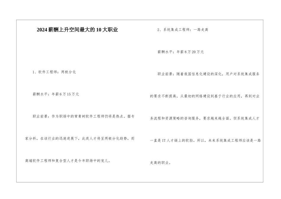 2024薪酬上升空间最大的10大职业_第1页