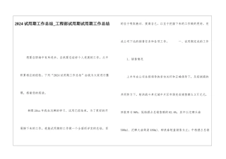 2024试用期工作总结工程部试用期试用期工作总结