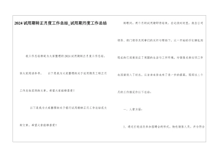 2024试用期转正月度工作总结试用期月度工作总结