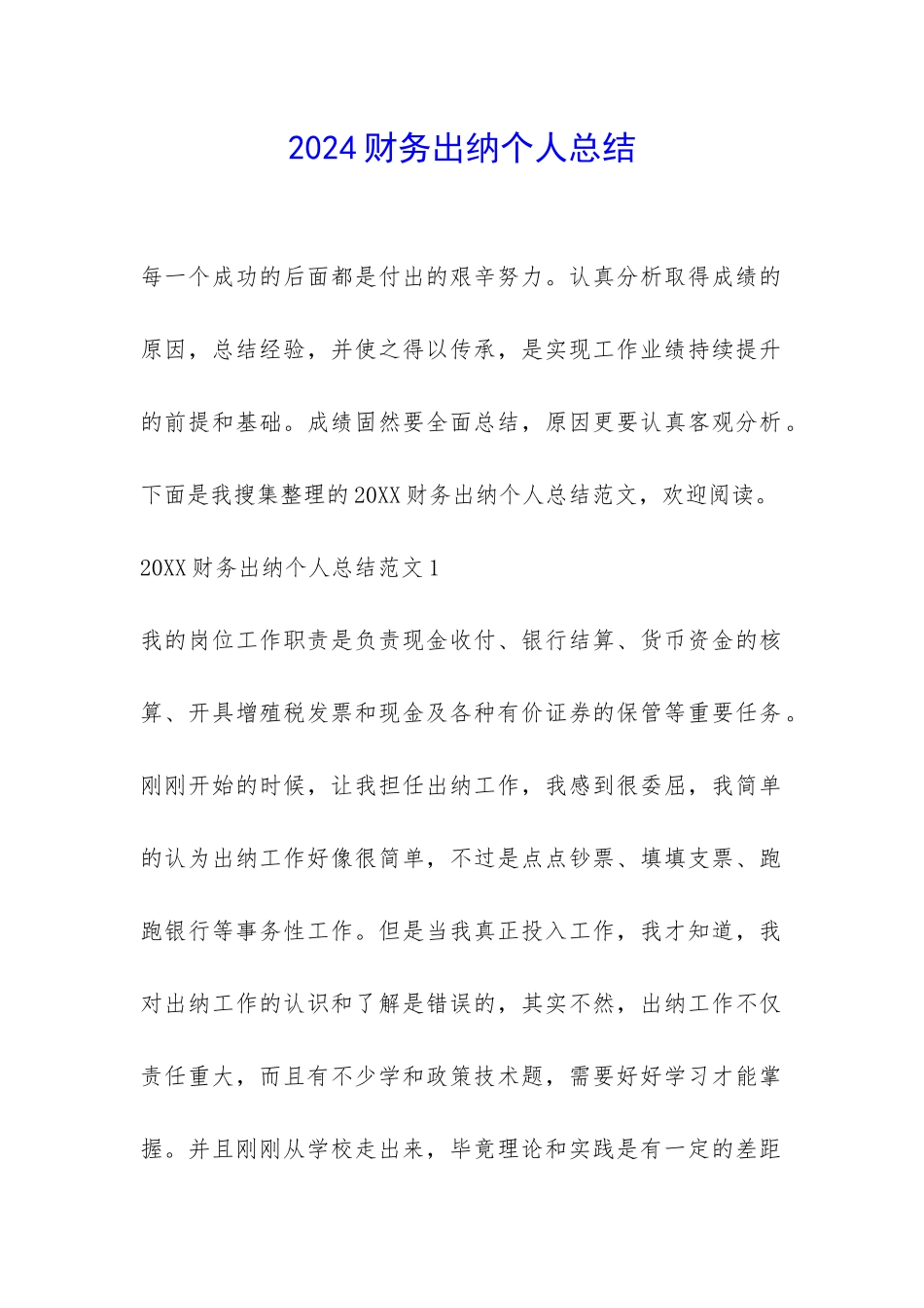 2024财务出纳个人总结-_第1页