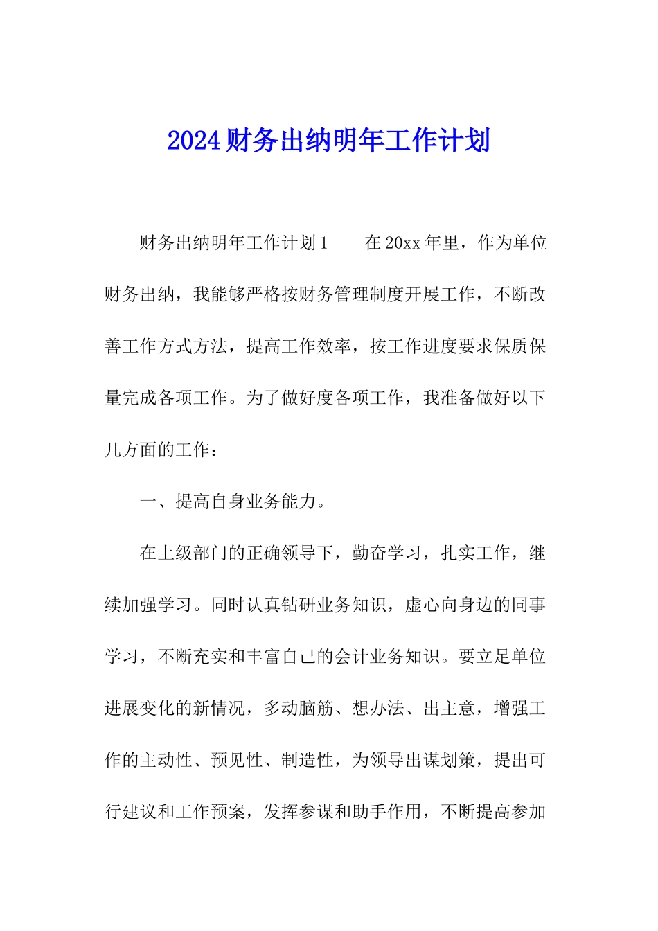 2024财务出纳明年工作计划_第1页