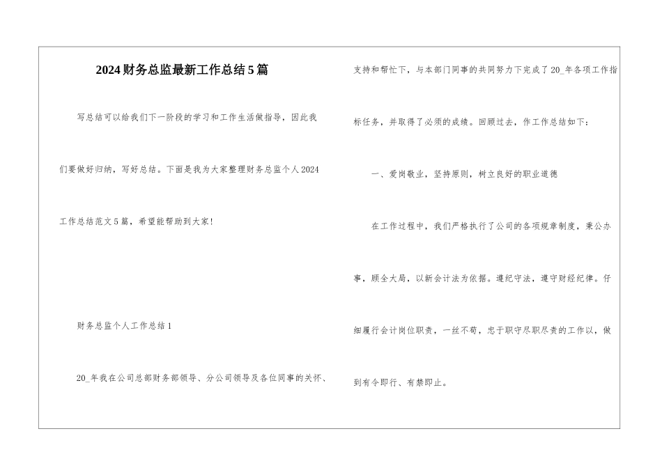 2024财务总监最新工作总结5篇_第1页