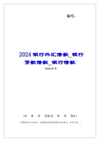 2024银行外汇借款银行贷款借款银行借款
