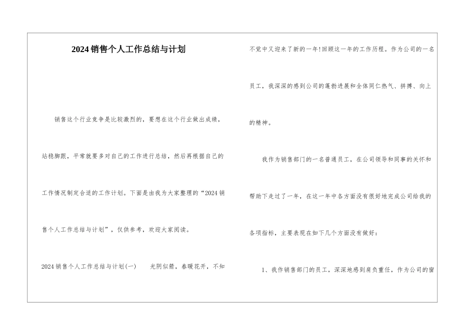 2024销售个人工作总结与计划_第1页