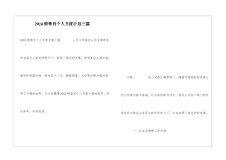 2024销售员个人月度计划三篇