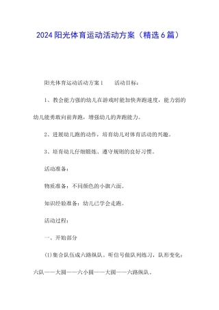 2024阳光体育运动活动方案