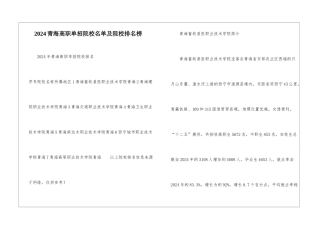 2024青海高职单招院校名单及院校排名榜
