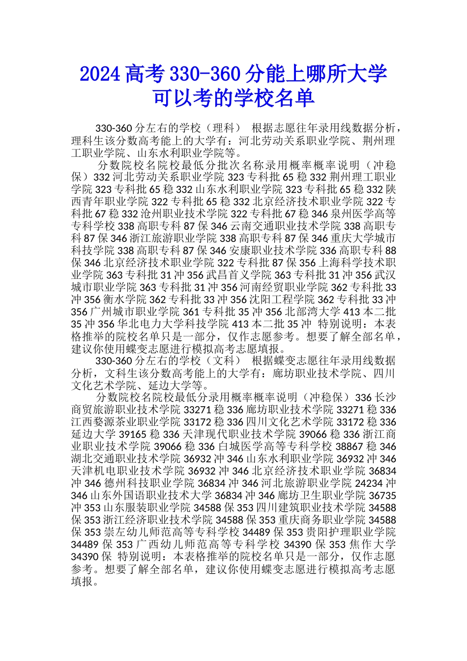 2024高考330-360分能上哪所大学-可以考的学校名单_第1页