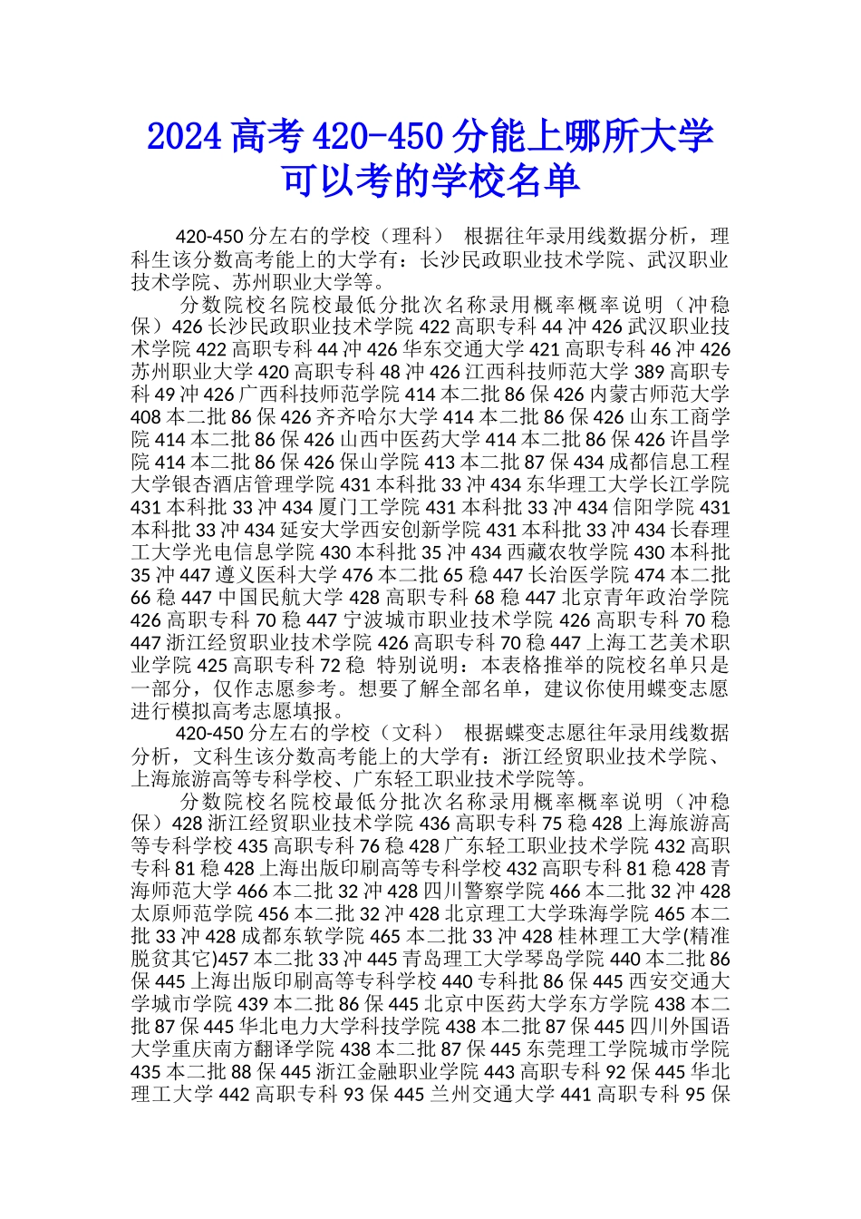 2024高考420-450分能上哪所大学-可以考的学校名单_第1页