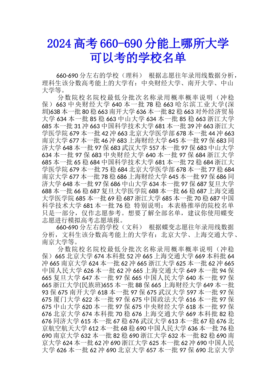 2024高考660-690分能上哪所大学-可以考的学校名单_第1页