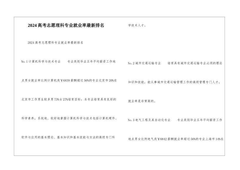 2024高考志愿理科专业就业率最新排名_第1页