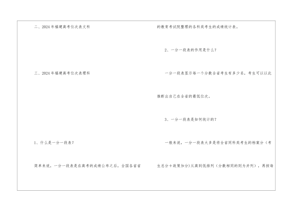 2024高考福建一分一段表福建高考位次表_第2页