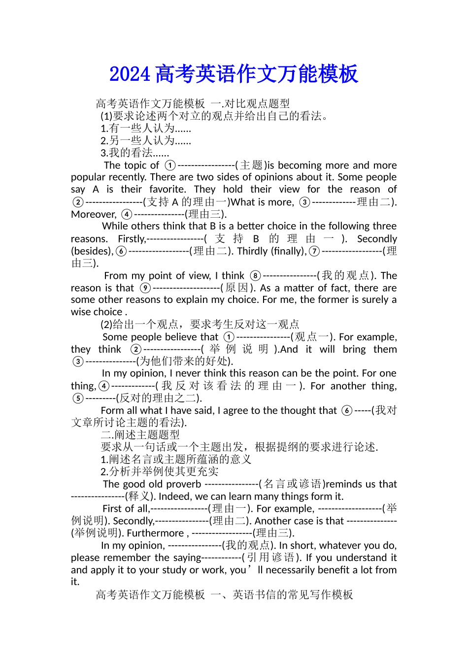 2024高考英语作文万能模板_第1页